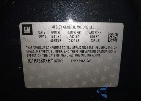 2014 Chevrolet Cruze Ls Auto из США, поврежденный, VIN 1G1PA5SGXE7152023